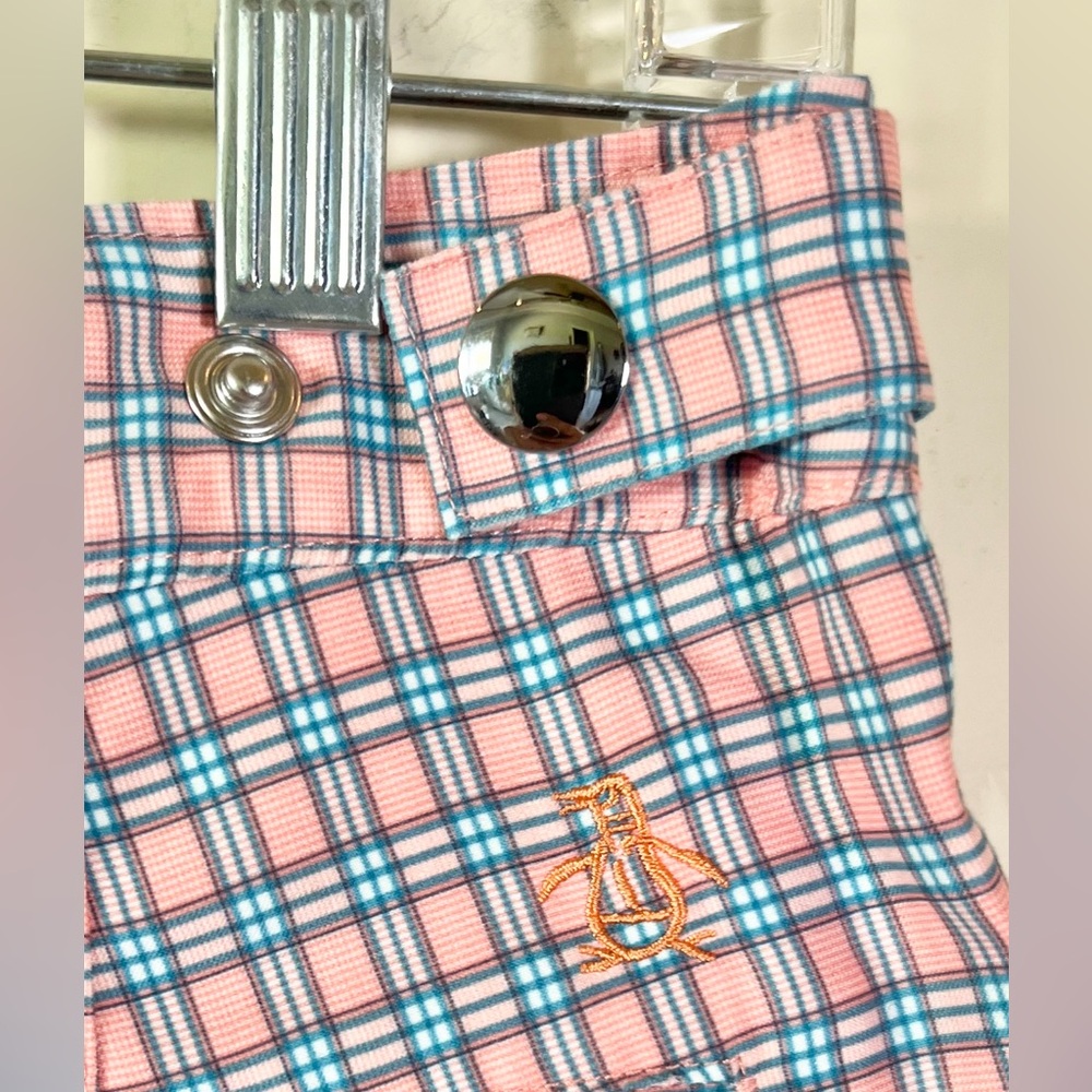 NWT Original Penguin Men's Hybrid Swim Trunks 32 Coral Blue Plaid Board Shorts - Picture 5 of 14